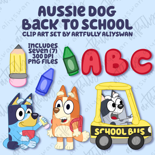 Aussie Dog Back To School Clip Art Set