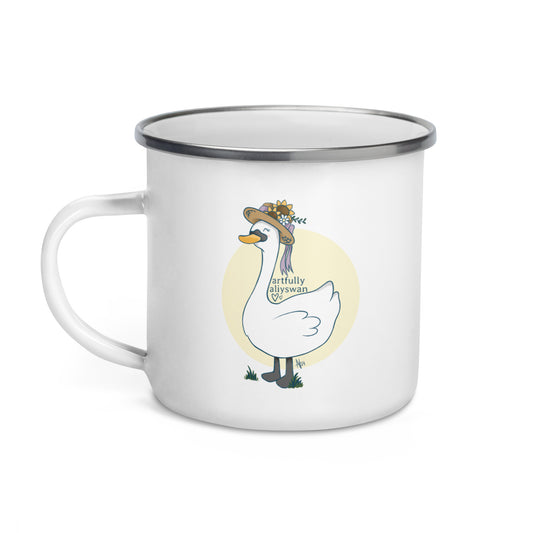 Artfully Aliyswan Cottagecore Swan Enamel Mug