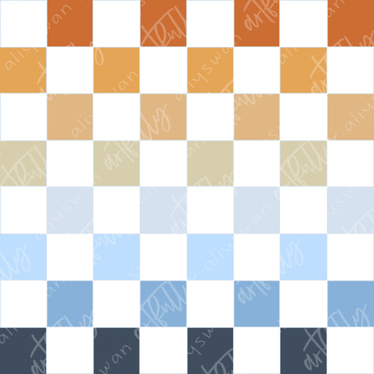 Aussie Dog Seamless File Coordinate - Orange/Blue Checkerboard