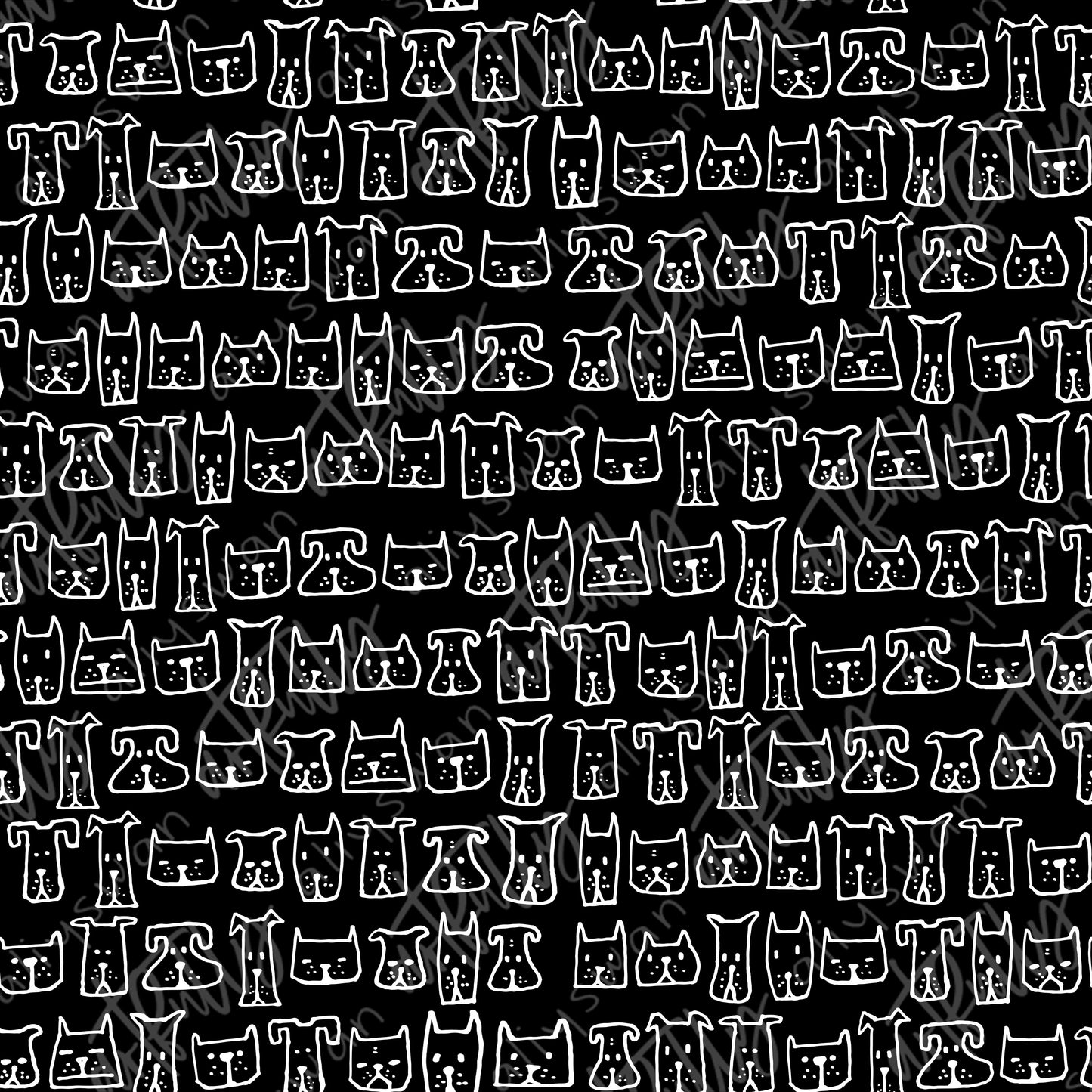 Cat/Dog Doodles Seamless File - Black