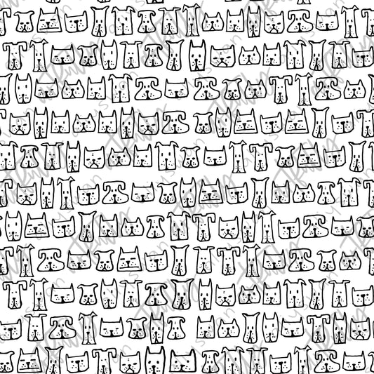 Cat/Dog Doodles Seamless File - White