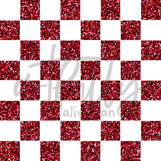 Fourth of July Glitter Seamless File - Red Checkerboard