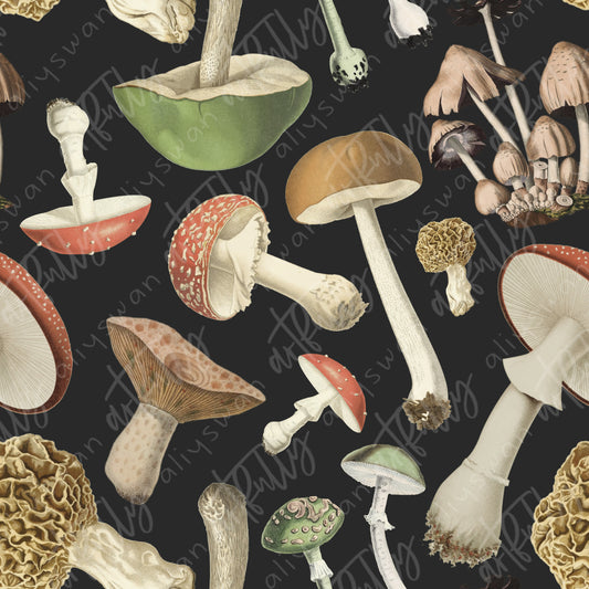 Vintage Nature Seamless File - Mushrooms
