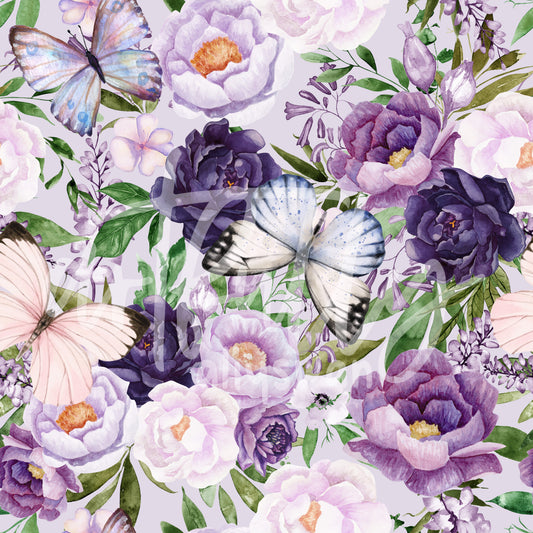 Purple Peony with Butterflies Seamless File