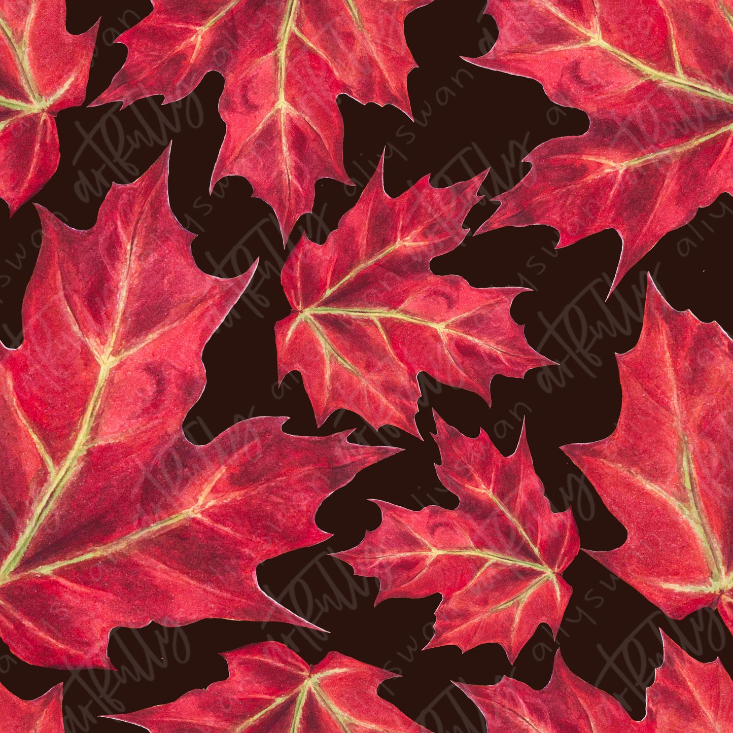 Red Leaves Seamless Files - Brown - Fall Butterflies