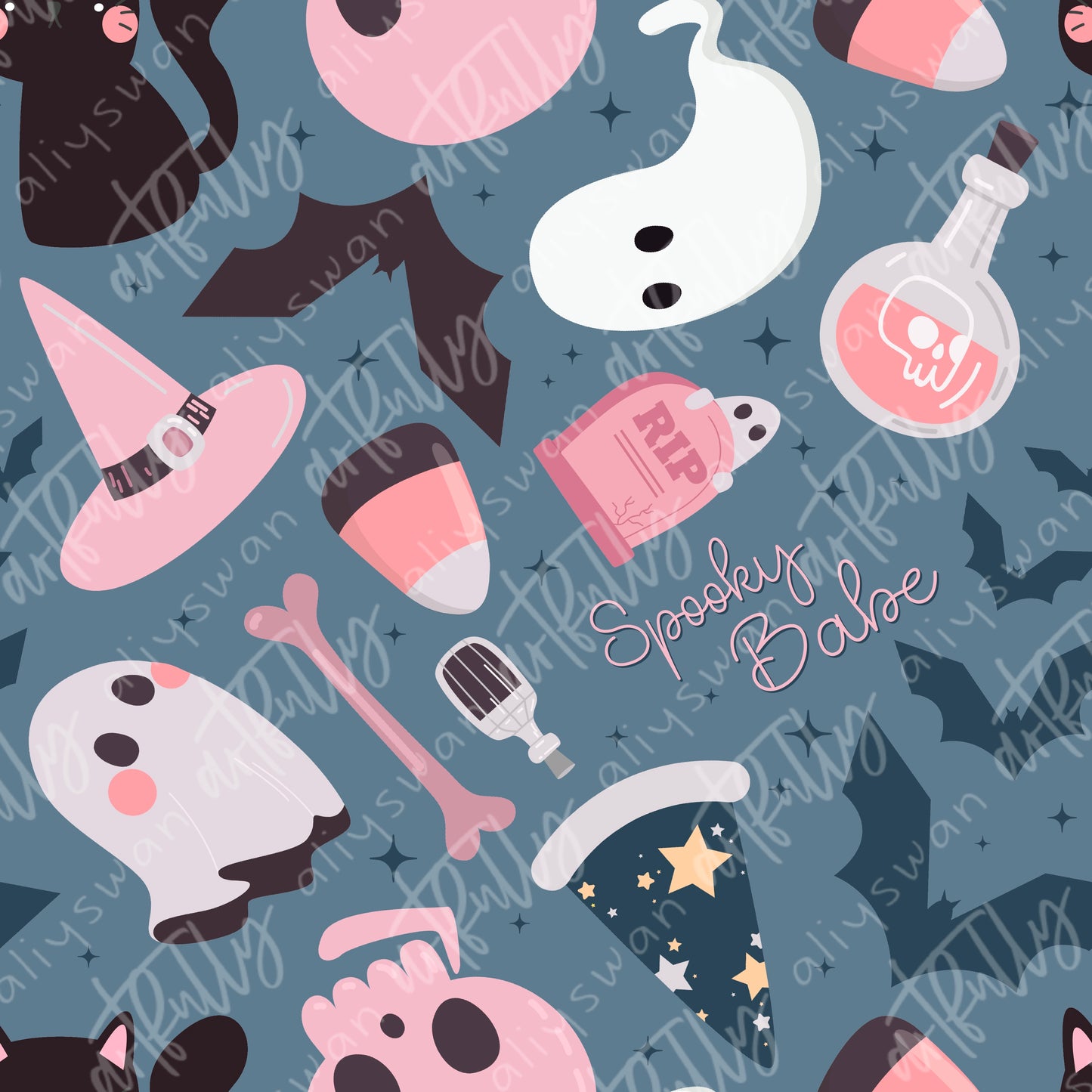 Spooky Babe Halloween Seamless File - Blue - Designer Challenge July/August 2022