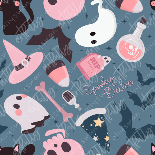 Spooky Babe Halloween Seamless File - Blue - Designer Challenge July/August 2022