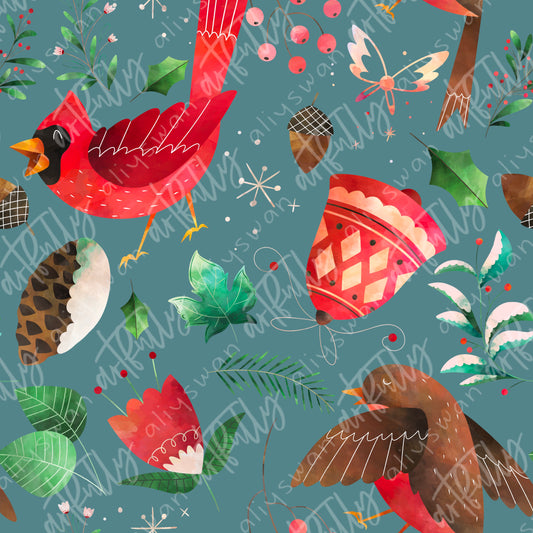 Yule Birds Seamless File - Dark Blue