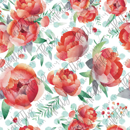 Red Peony Seamless File - Green Dots