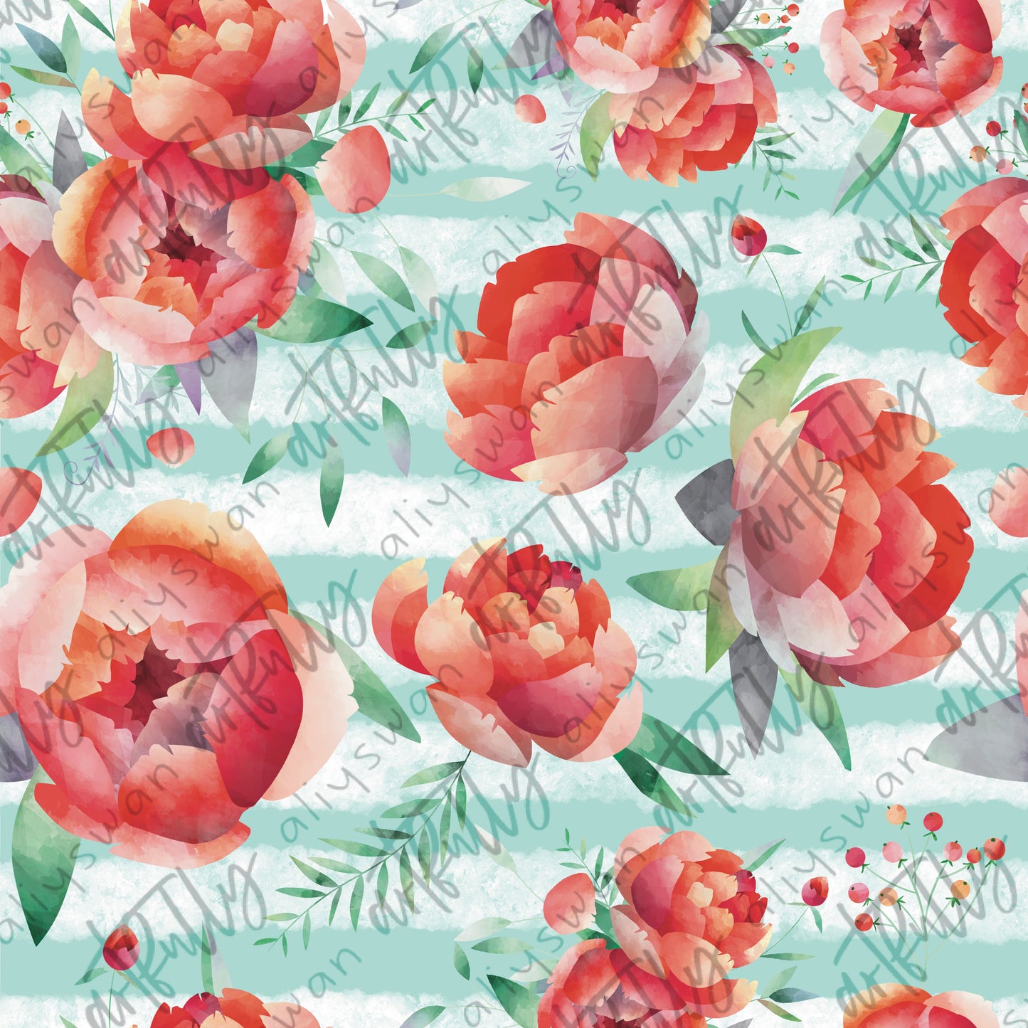 Red Peony Seamless File - Stripes