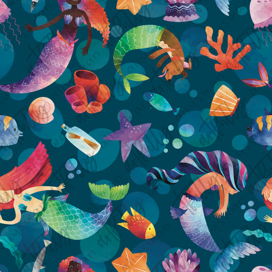 Ocean Mermaids Seamless File - Blue