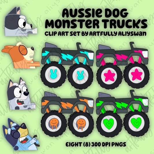 Aussie Dog Monster Trucks Clip Art Set