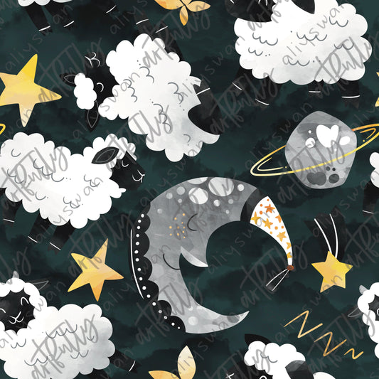 Sleepy Sheep Seamless File - Black