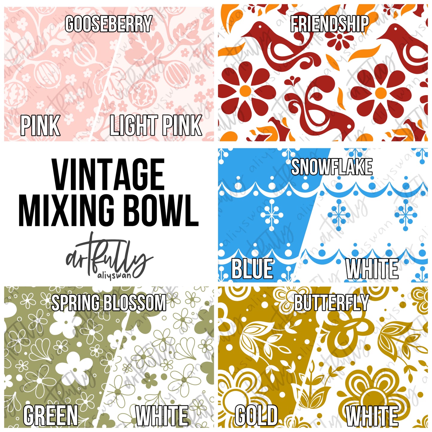 Vintage Mixing Bowls Seamless File - MULTIPLE OPTIONS