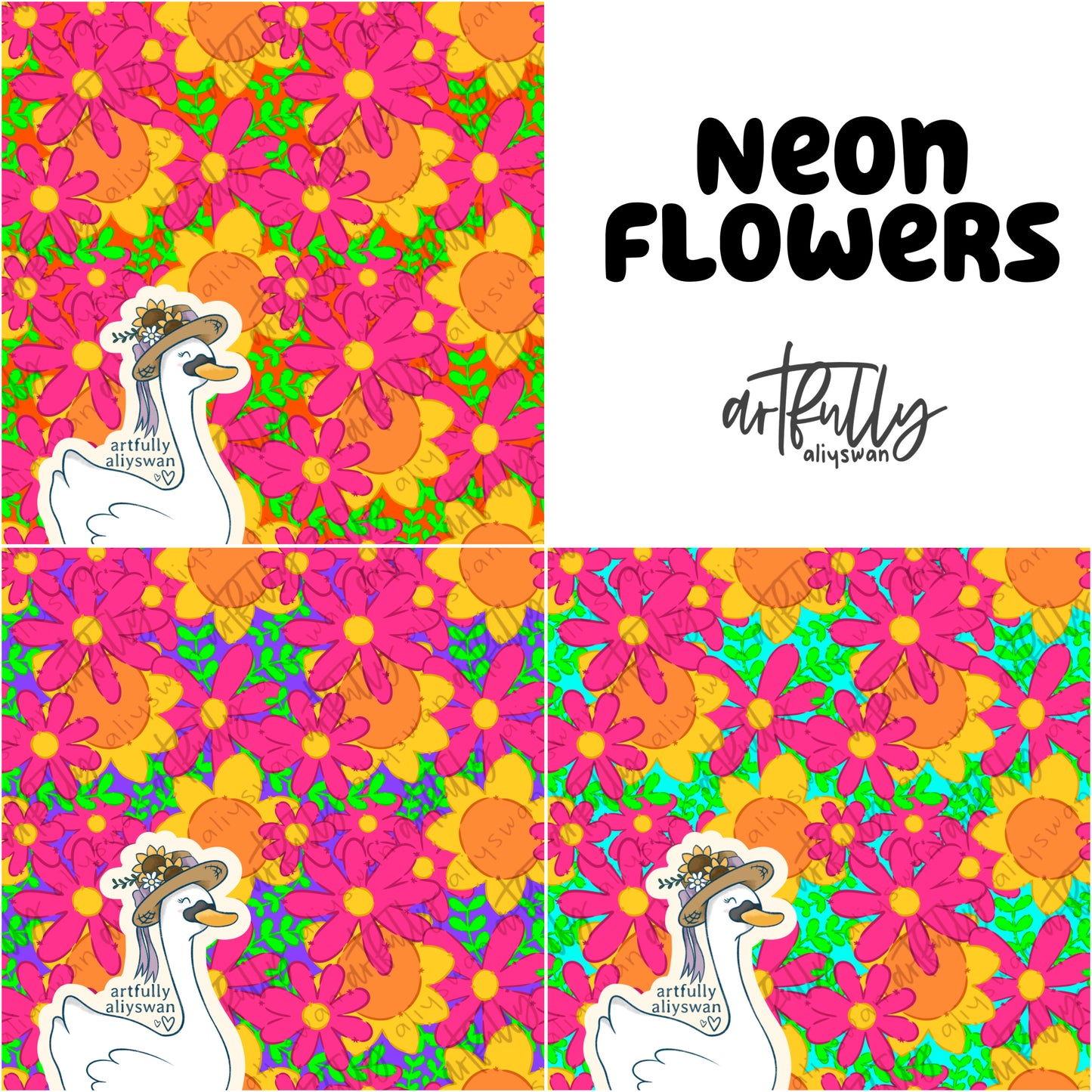 Neon Flowers Seamless File - MULTIPLE OPTIONS