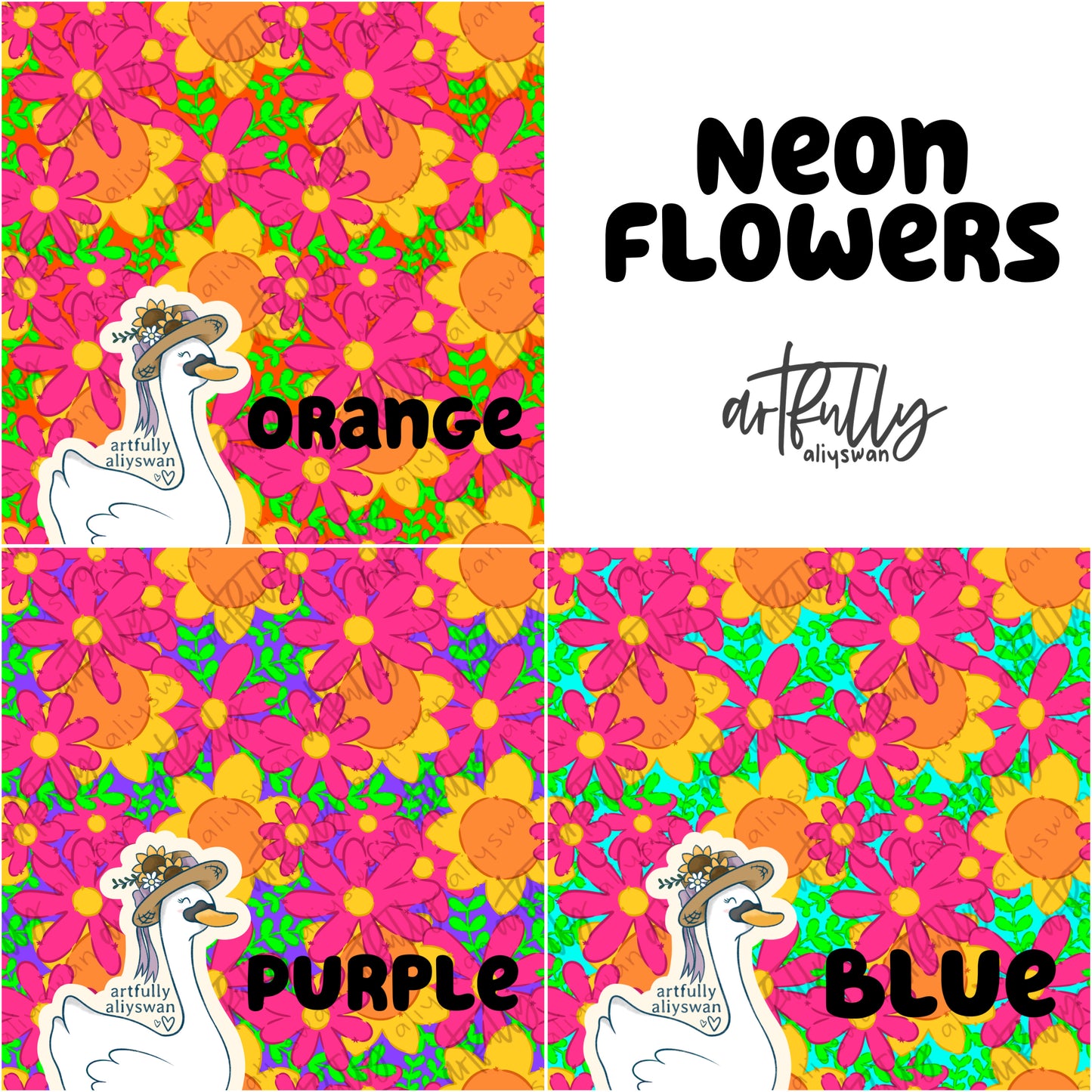 Neon Flowers Seamless File - MULTIPLE OPTIONS