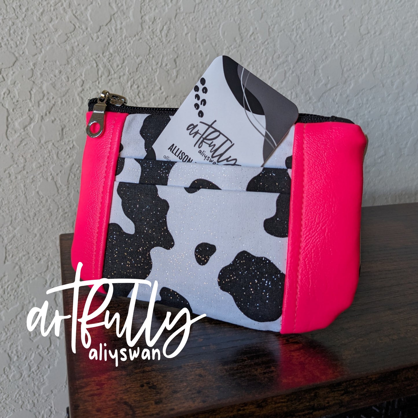 Hot Pink Cow Print Zip-Up Cardholder