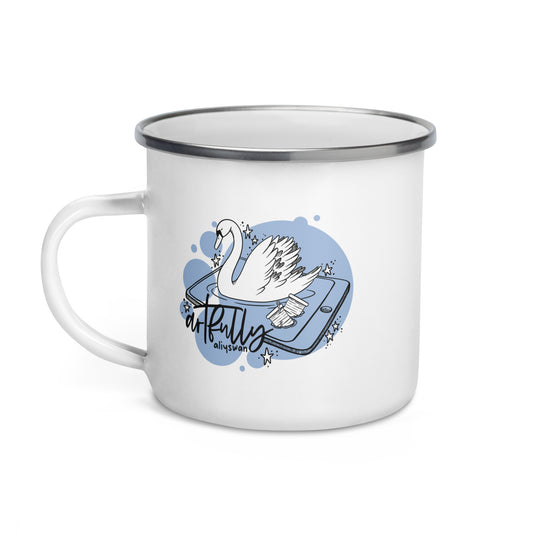 Artfully Aliyswan Bubble Swan Enamel Mug