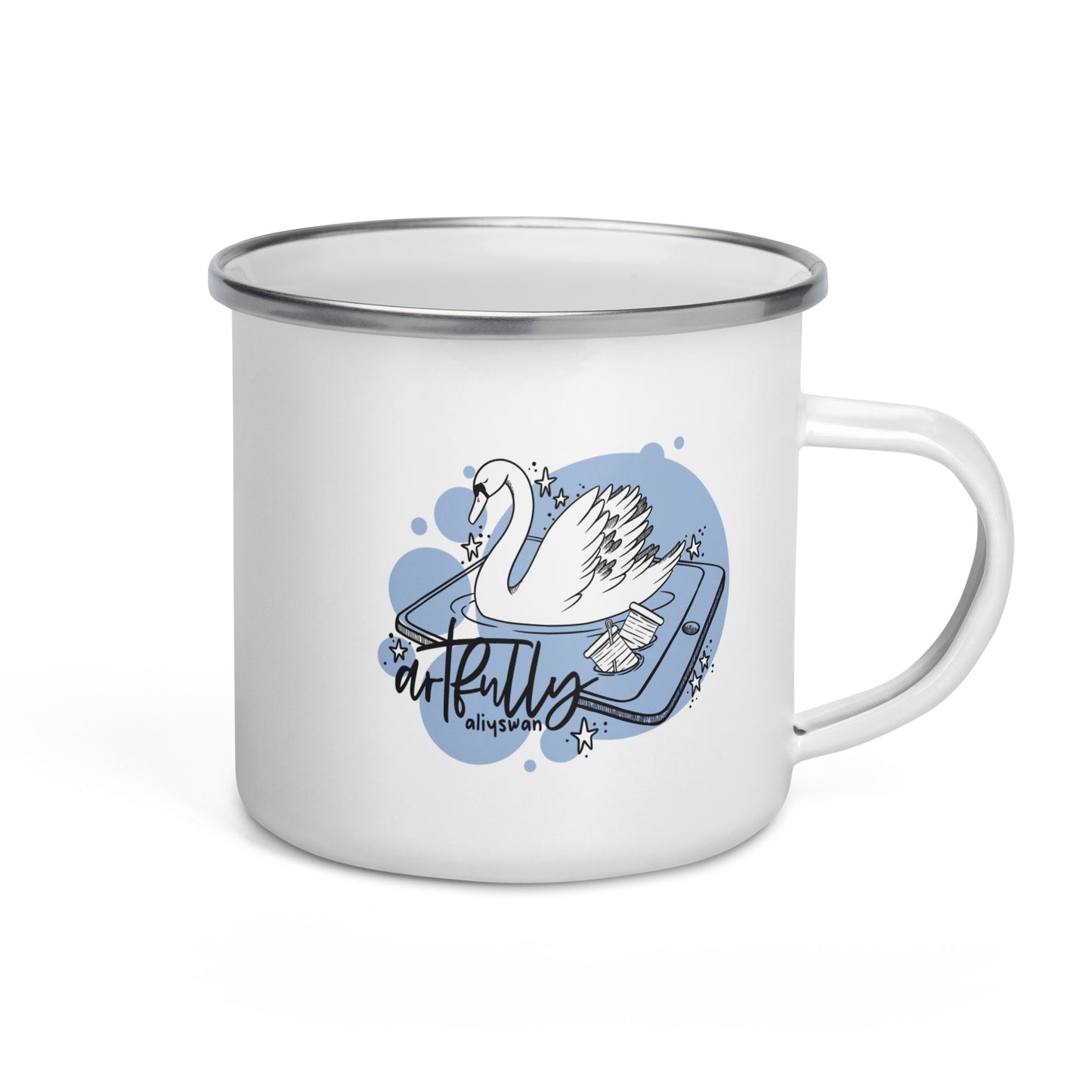 Artfully Aliyswan Bubble Swan Enamel Mug