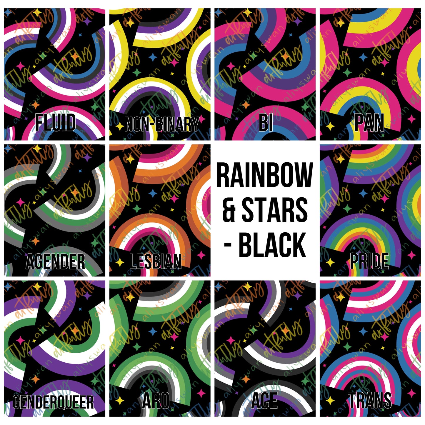 Rainbows & Colorful Stars Seamless File - MULTIPLE OPTIONS