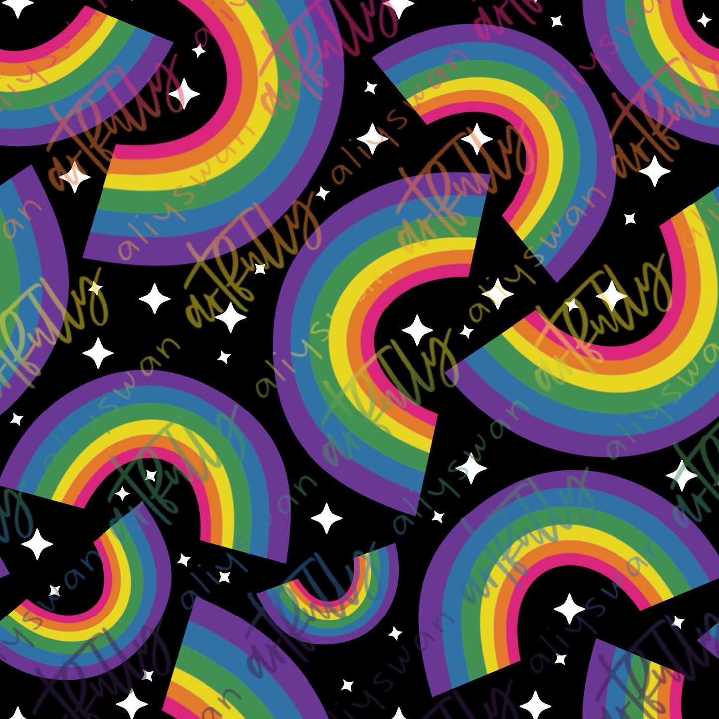 Rainbows & White Stars Seamless File - MULTIPLE OPTIONS