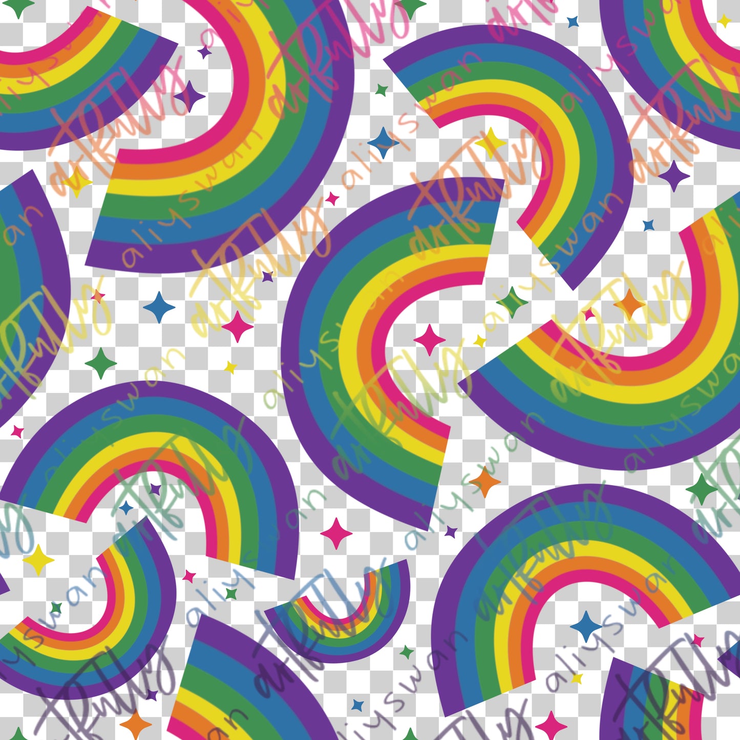 Rainbows & Stars TRANSPARENT Seamless File - MULTIPLE OPTIONS