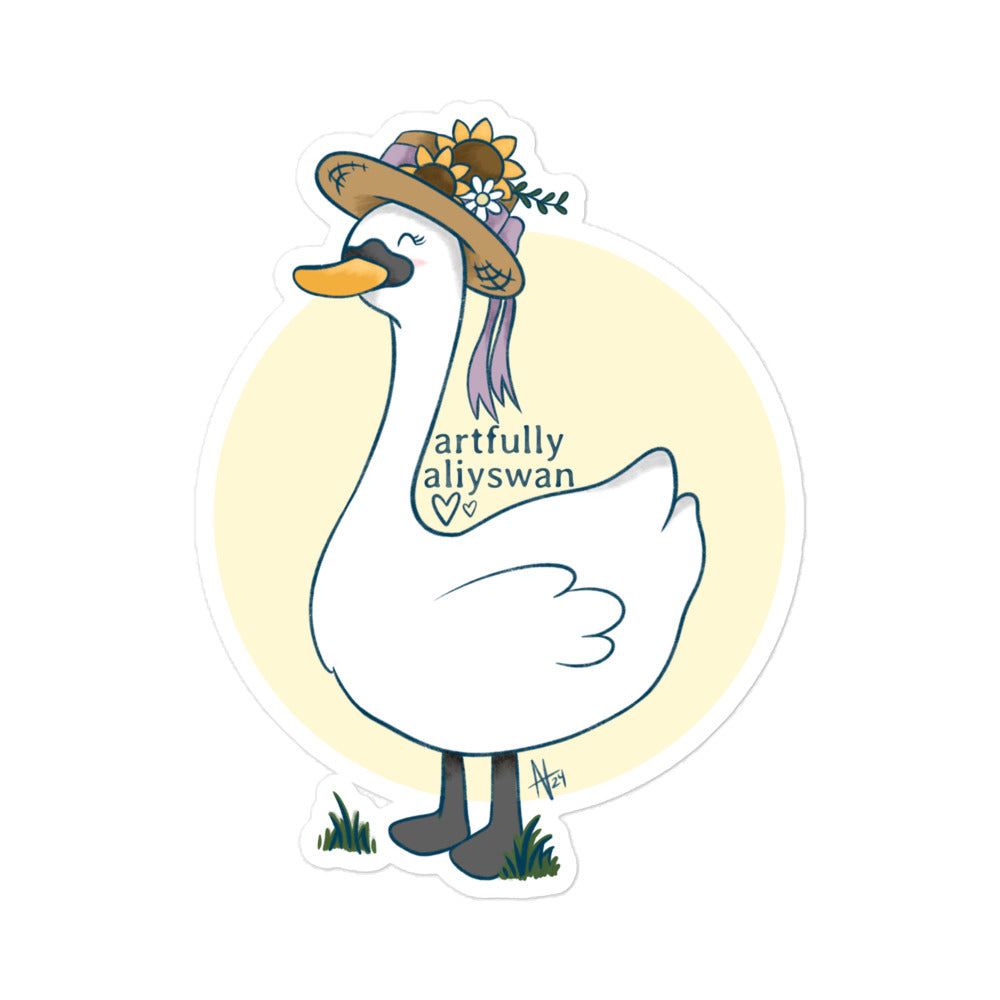Artfully Aliyswan Cottagecore Swan Sticker
