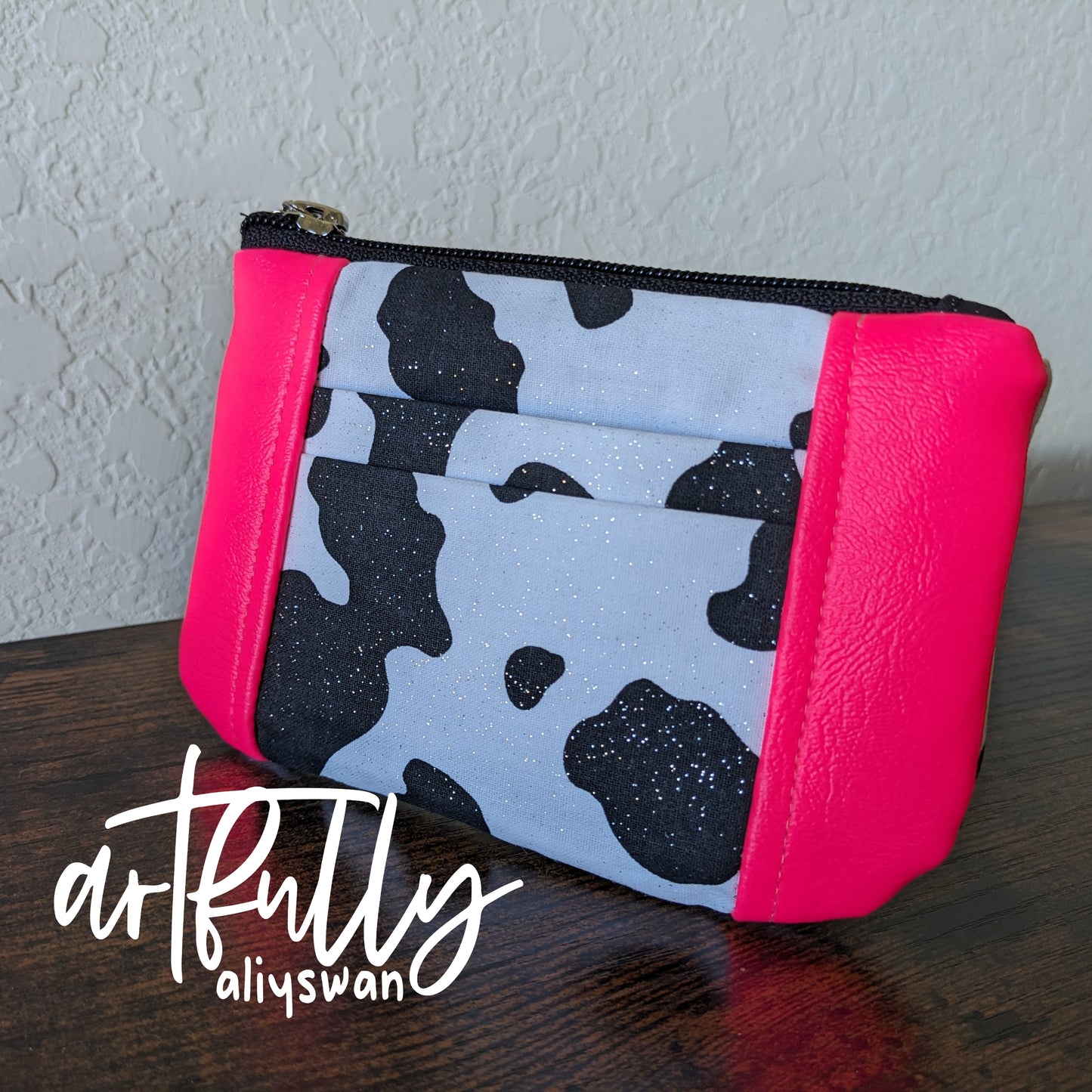 Hot Pink Cow Print Zip-Up Cardholder