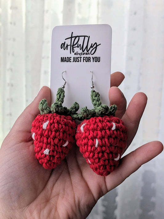 Crochet Strawberry Earrings - MADE TO ORDER