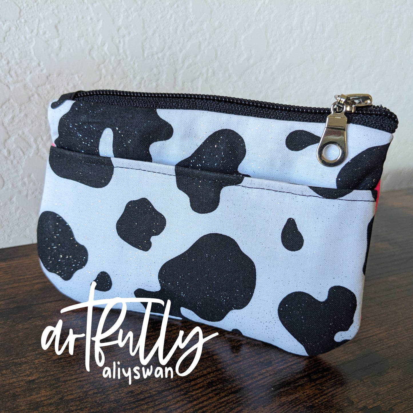 Hot Pink Cow Print Zip-Up Cardholder