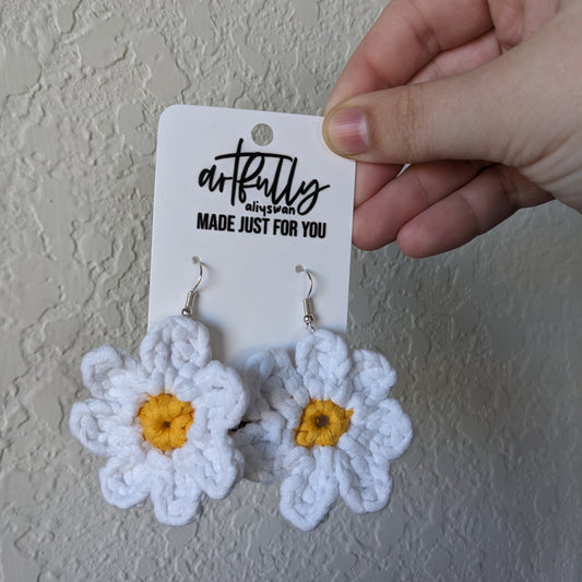 Crochet White Flower Earrings - MADE TO ORDER