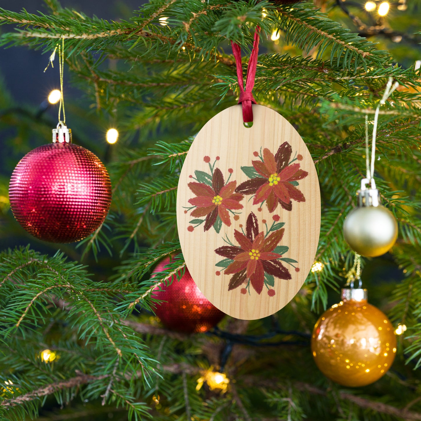 Poinsettia 2023 Wooden Ornament