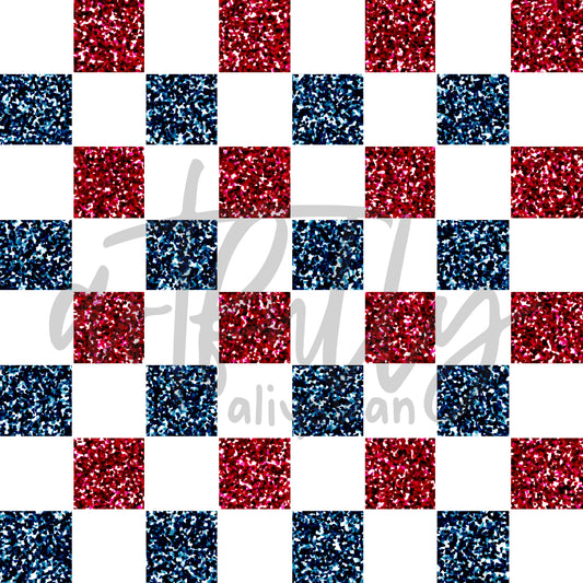 Fourth of July Glitter Seamless File - Red and Blue Checkerboard