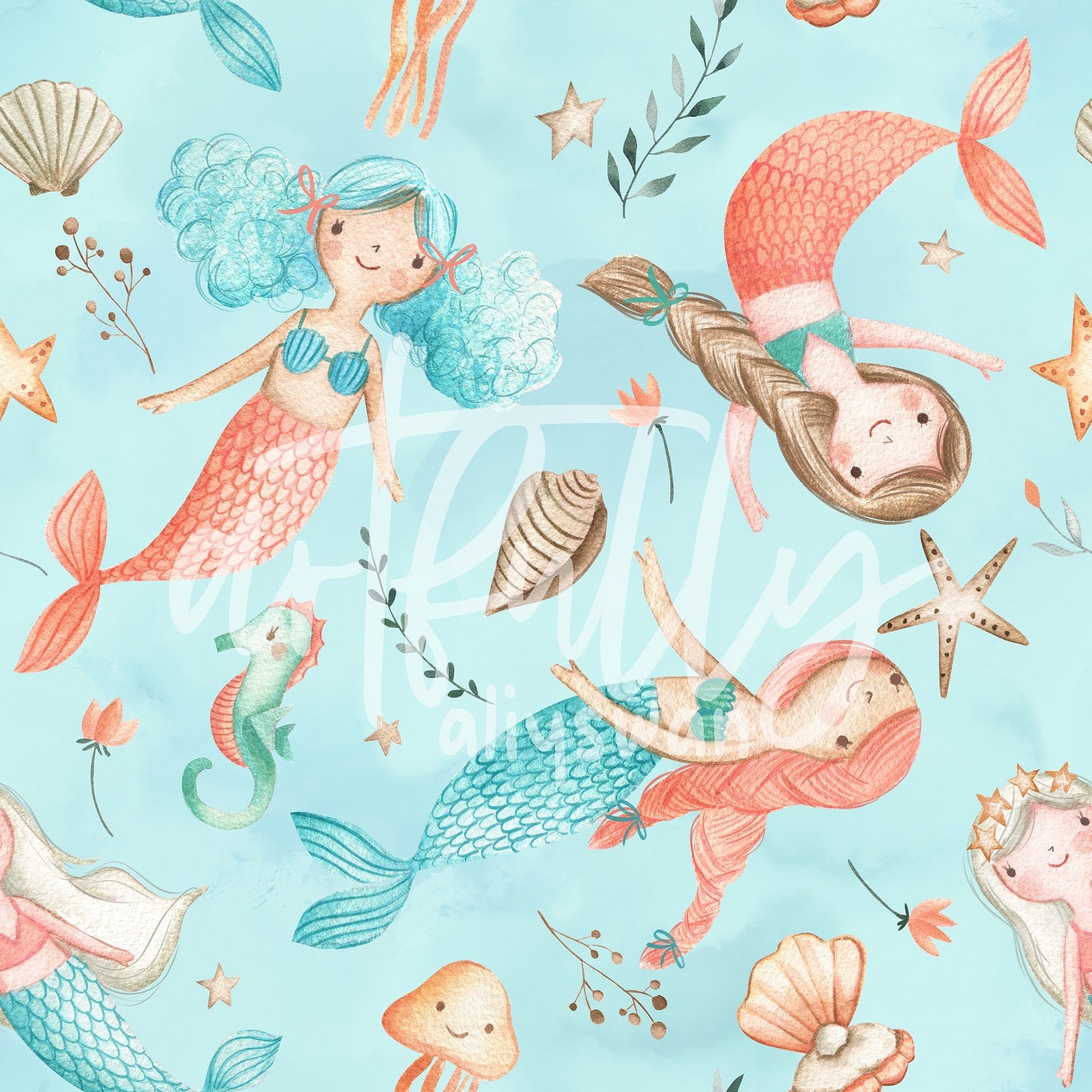 Mermaids Seamless File - Light Blue