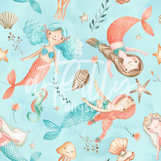 Mermaids Seamless File - Light Blue