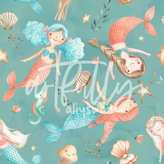 Mermaids Seamless File - Dark Teal