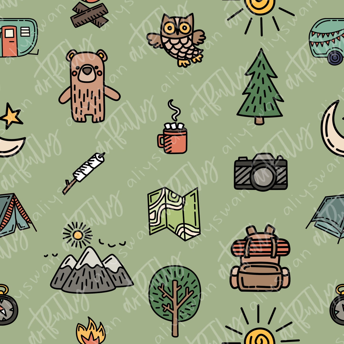 Outdoor Icons Green Seamless File