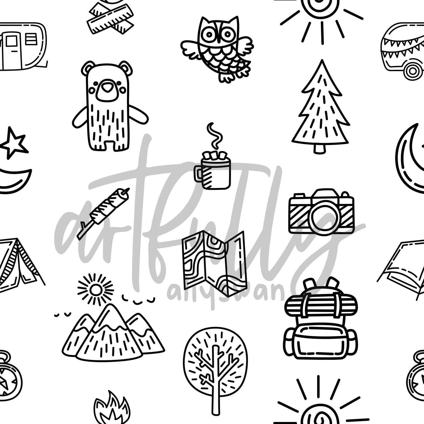 Outdoor Icons Black and White Seamless File
