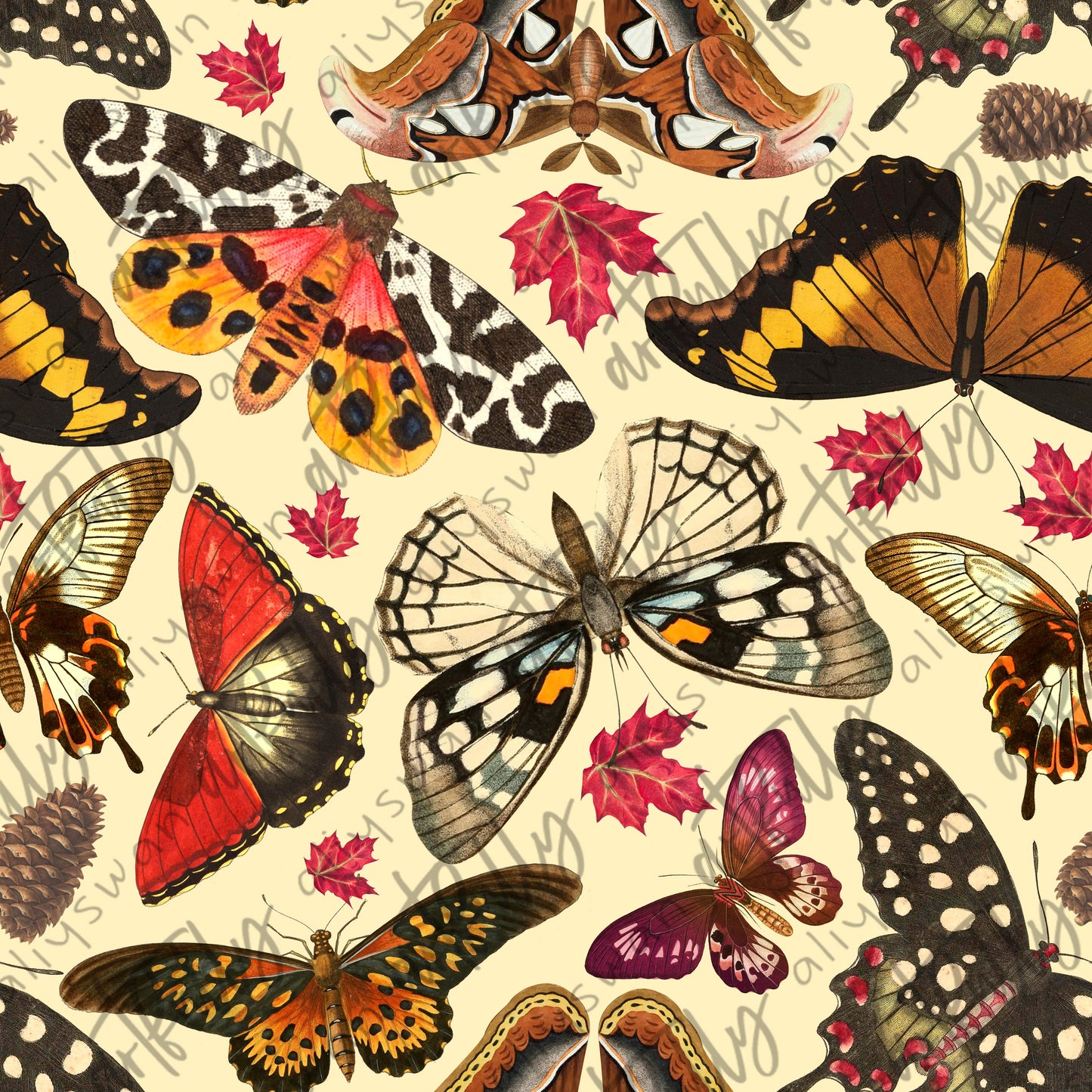 Fall Butterflies Seamless File - Beige