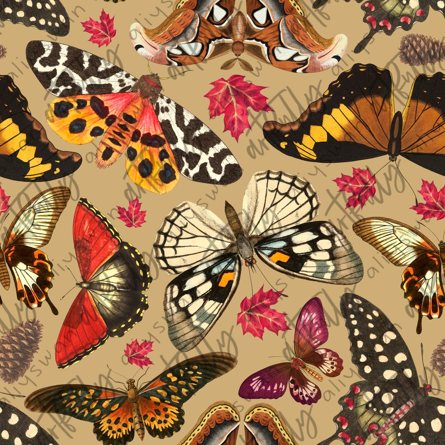 Fall Butterflies Seamless File - Tan