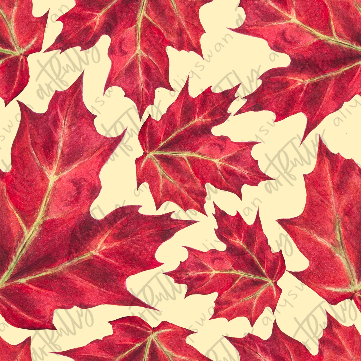 Red Leaves Seamless Files - Beige - Fall Butterflies