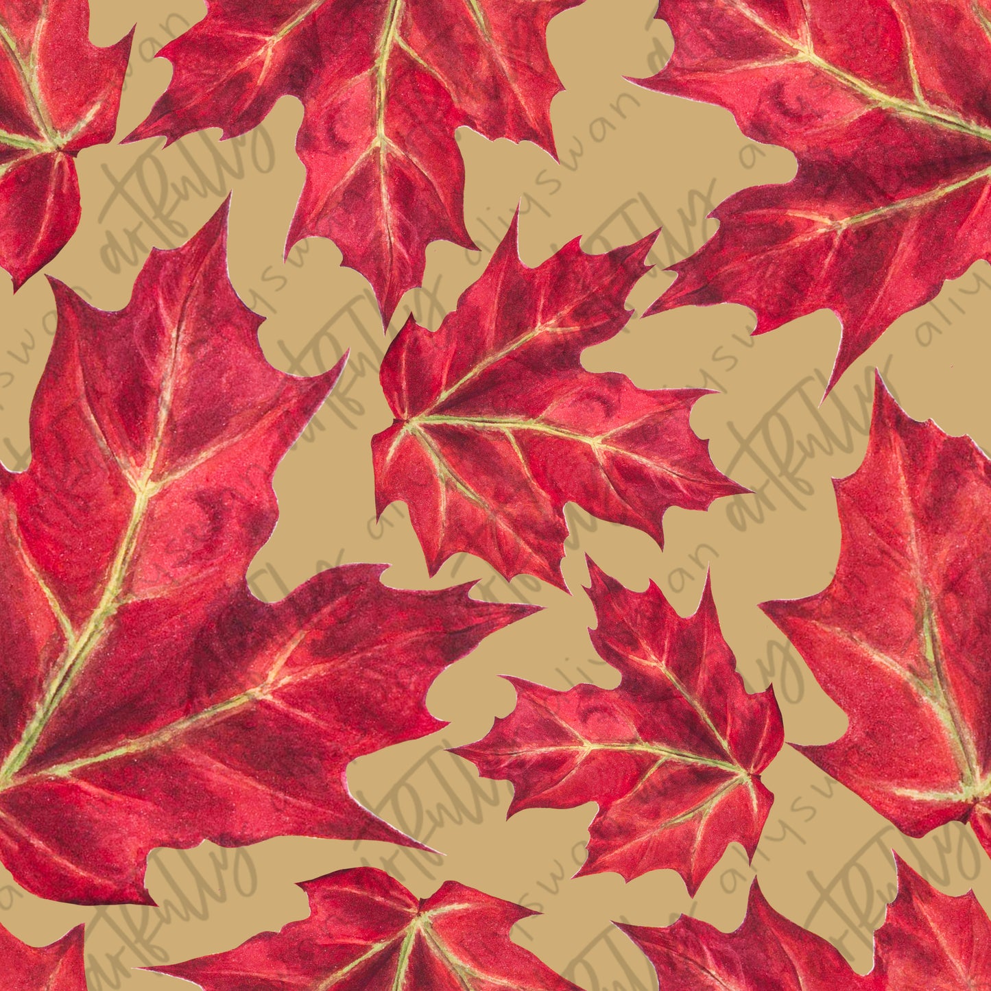 Red Leaves Seamless Files - Tan - Fall Butterflies