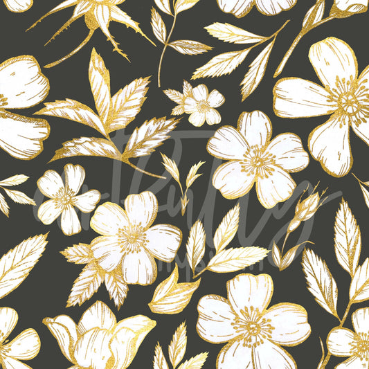 Gold Flowers on Black Seamless File