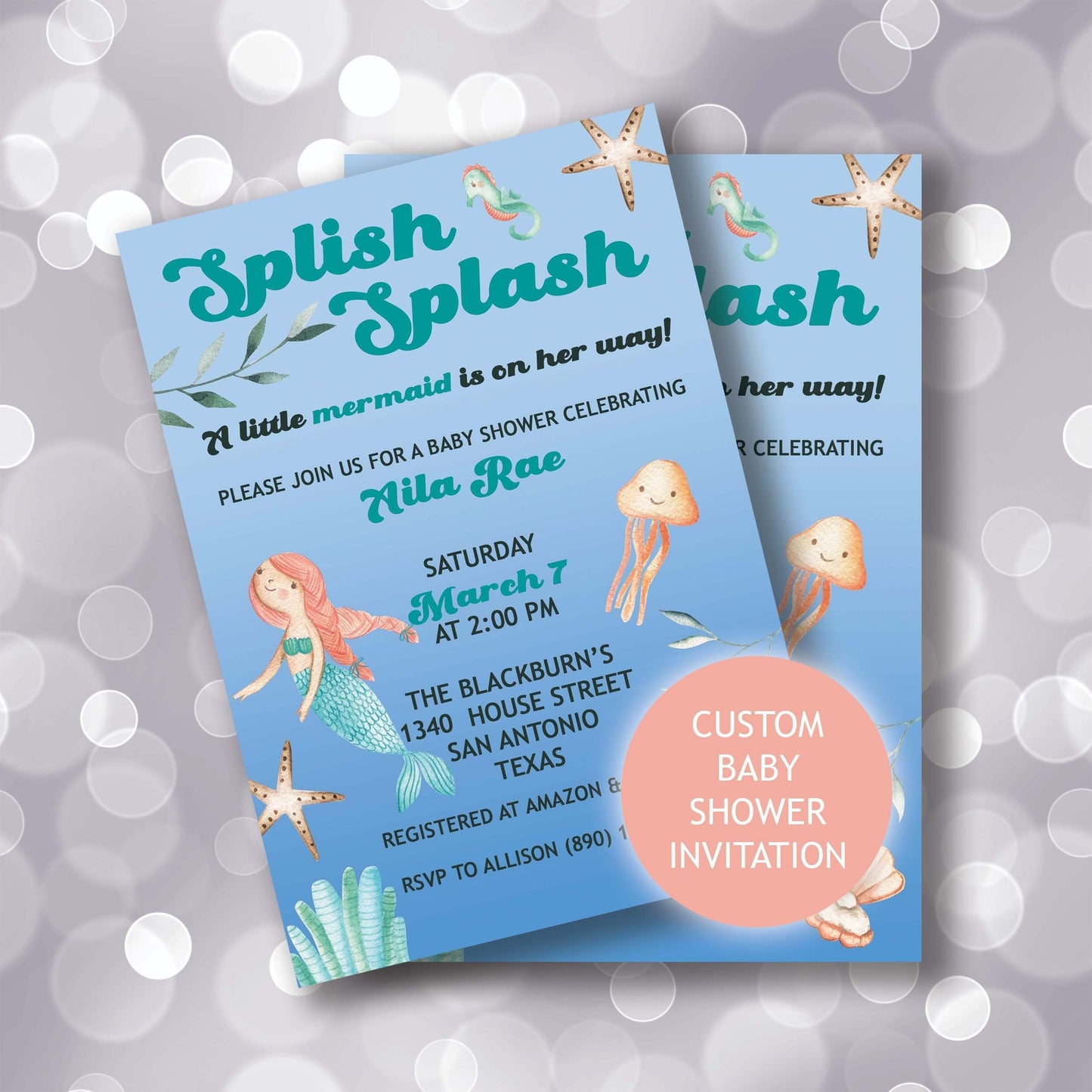 Mermaid Custom Baby Shower Invitation