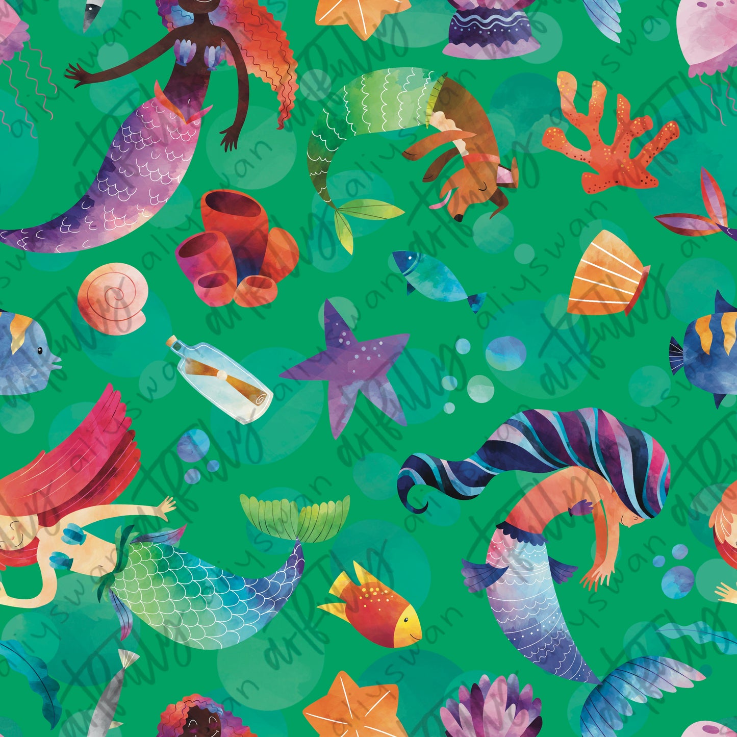 Ocean Mermaids Seamless File - Green