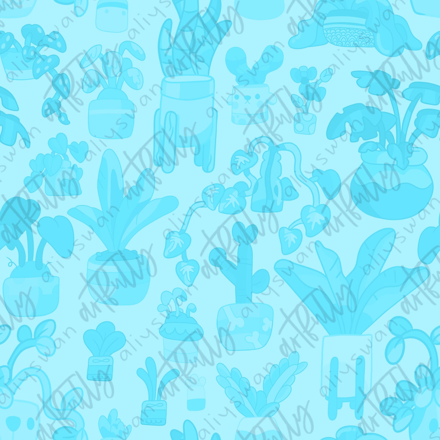 Heeler Houseplants Coordinate Seamless File - Blue