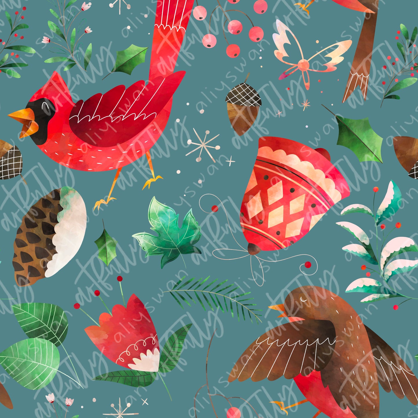 Yule Birds Seamless File - Dark Blue