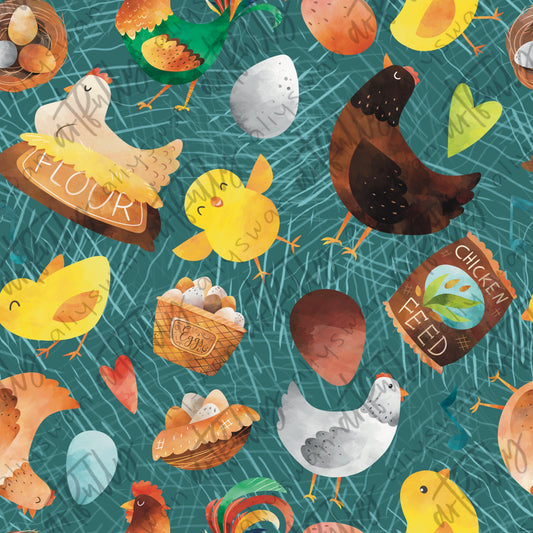 Chickens Seamless File - Teal