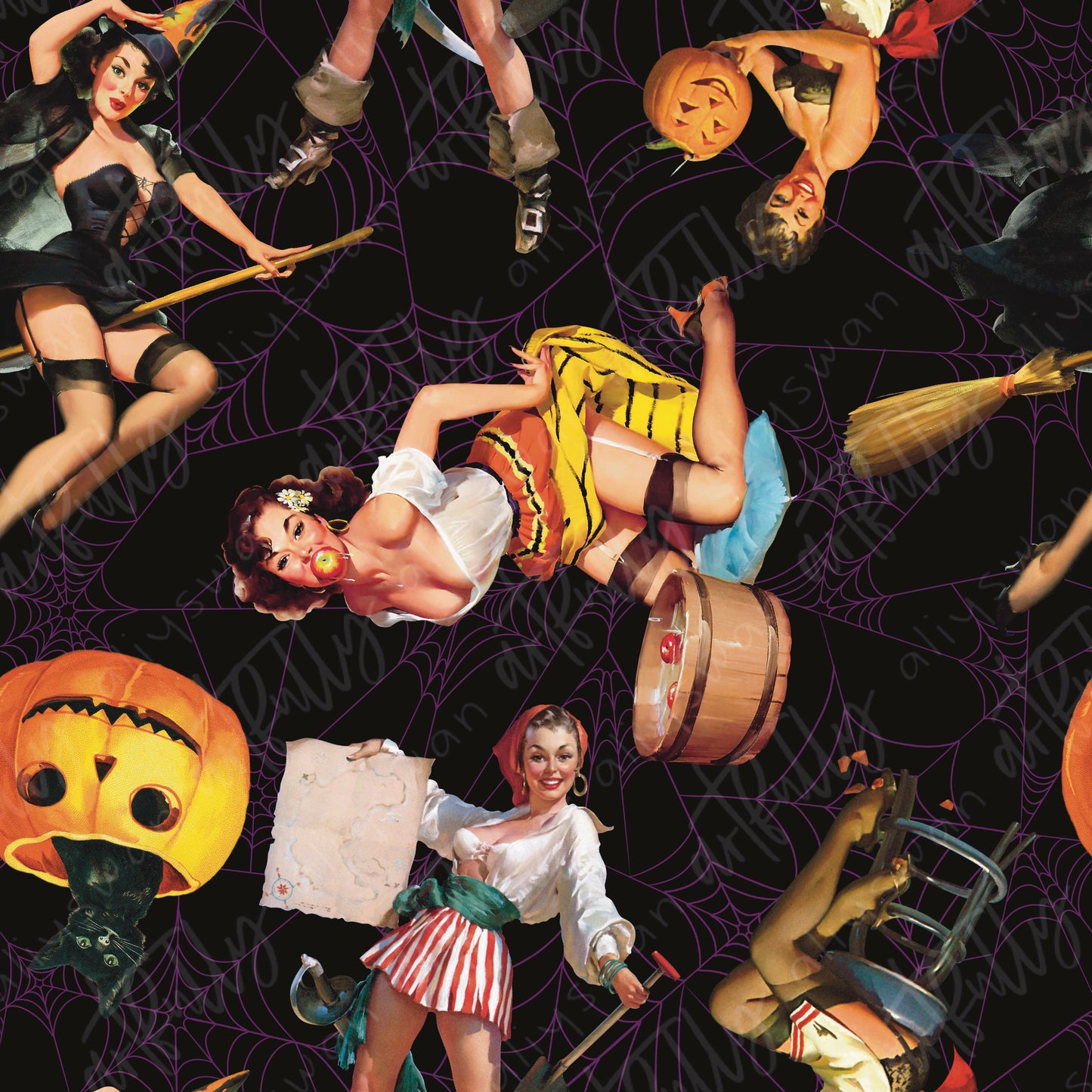 Pinup Halloween Seamless File - Webs