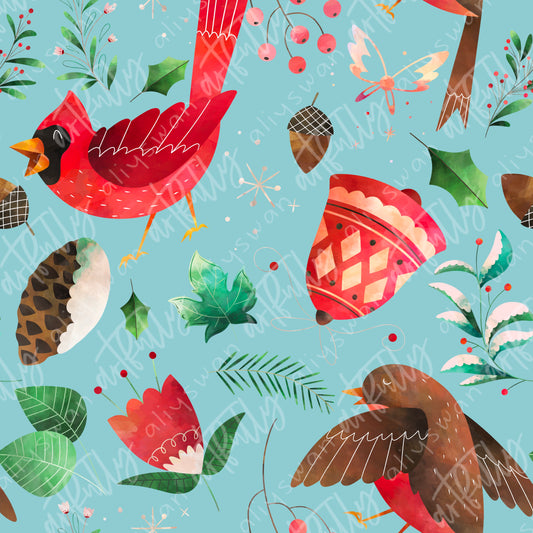 Yule Birds Seamless File - Light Blue